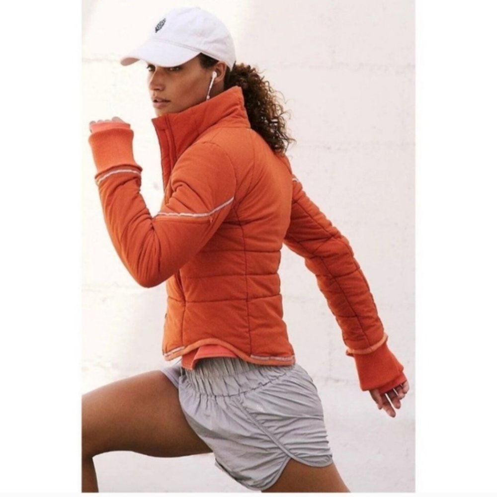 Free People FP Movement Gathering Storm Run Puffer Jacket Orange XS